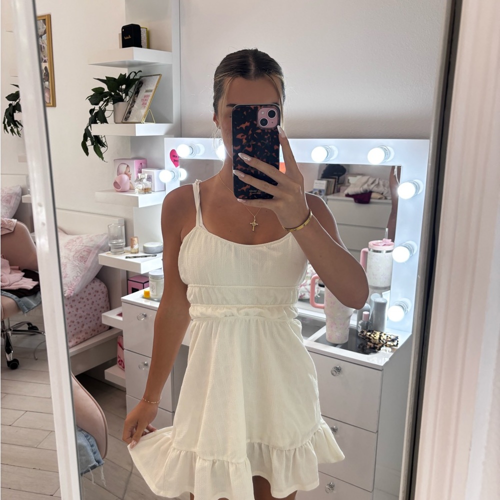 Hollister Cream Mini Dress with Ruffle Hem
